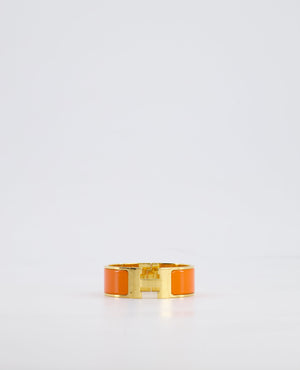 Hermes Large Clic H Bracelet in Orange Enamel with Gold Hardware