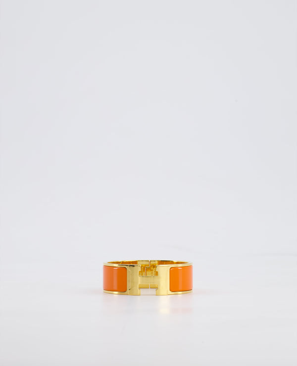 Hermes Large Clic H Bracelet in Orange Enamel with Gold Hardware