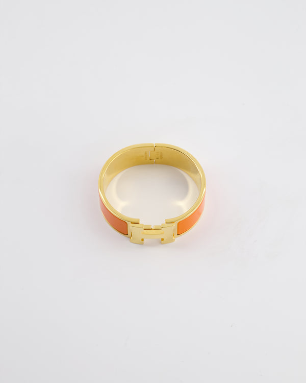 Hermes Large Clic H Bracelet in Orange Enamel with Gold Hardware