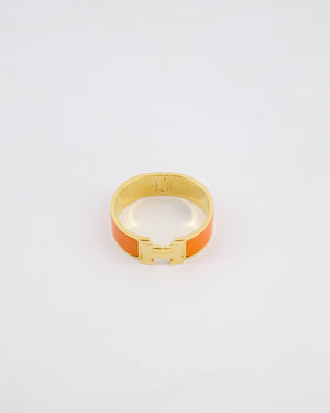 Hermes Large Clic H Bracelet in Orange Enamel with Gold Hardware