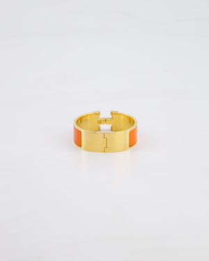 Hermes Large Clic H Bracelet in Orange Enamel with Gold Hardware