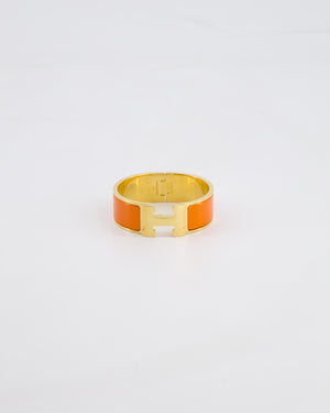 Hermes Large Clic H Bracelet in Orange Enamel with Gold Hardware