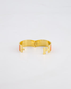 Hermes Large Clic H Bracelet in Orange Enamel with Gold Hardware