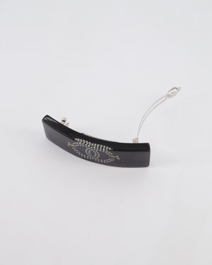 Chanel Black & White Hair Clip with Logo and Crystals