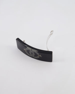 Chanel Black & White Hair Clip with Logo and Crystals