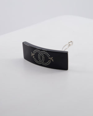 Chanel Black & White Hair Clip with Logo and Crystals