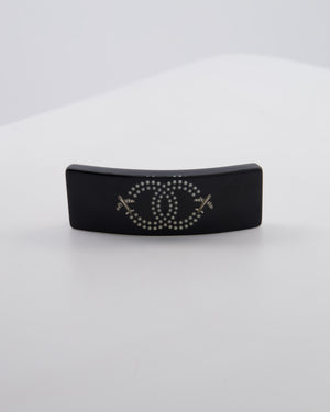 Chanel Black & White Hair Clip with Logo and Crystals