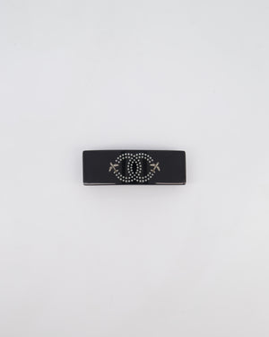 Chanel Black & White Hair Clip with Logo and Crystals