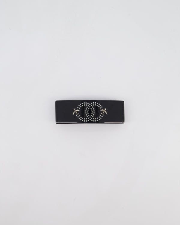 Chanel Black & White Hair Clip with Logo and Crystals
