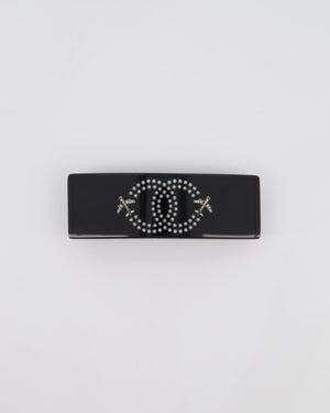 Chanel Black & White Hair Clip with Logo and Crystals