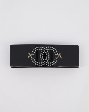 Chanel Black & White Hair Clip with Logo and Crystals