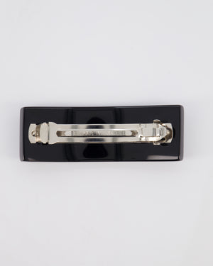 Chanel Black & White Hair Clip with Logo and Crystals