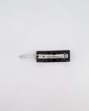 Chanel Black & White Hair Clip with Logo and Crystals
