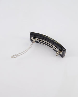 Chanel Black & White Hair Clip with Logo and Crystals