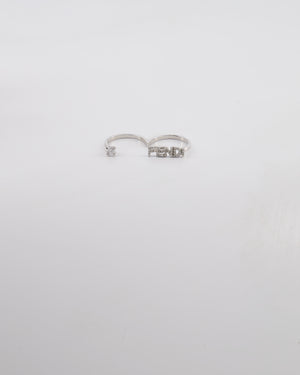 Fendi Double Finger Ring in Silver Colour with Crystals Size 16/56 and 15/55