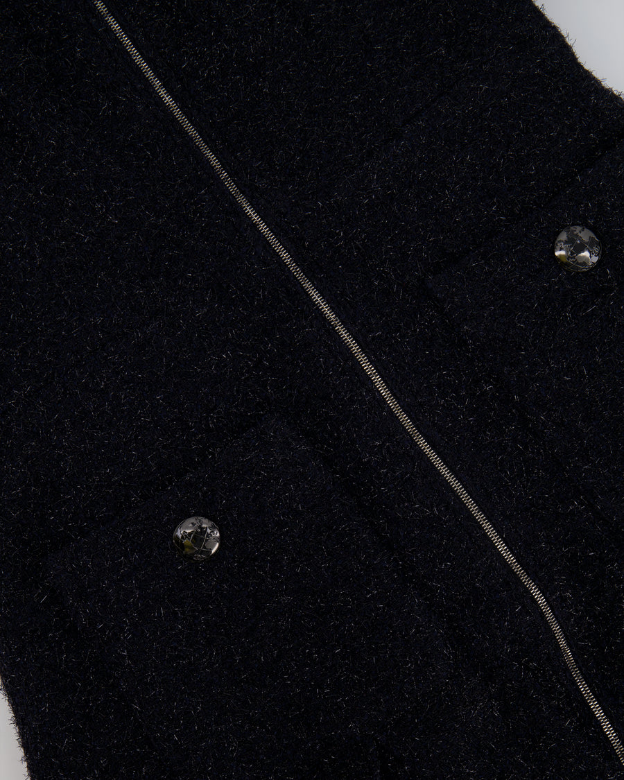 Chanel Black Shimmery Mini Dress with Silver Zip and Globe CC Buttons Detail Size FR 36 (UK 8)