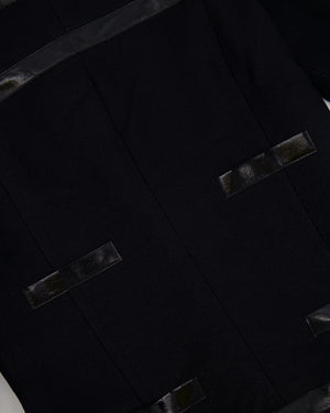 Chanel Black Mini Dress with Patent Leather Effect Trim Details and Globe CC Logo Button Size FR 34 (UK 6)