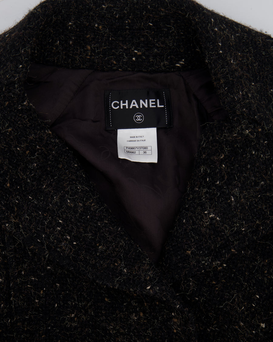 Chanel Black Wool Long Coat with Silver Lion Buttons Detail Size FR 36 (UK 8)