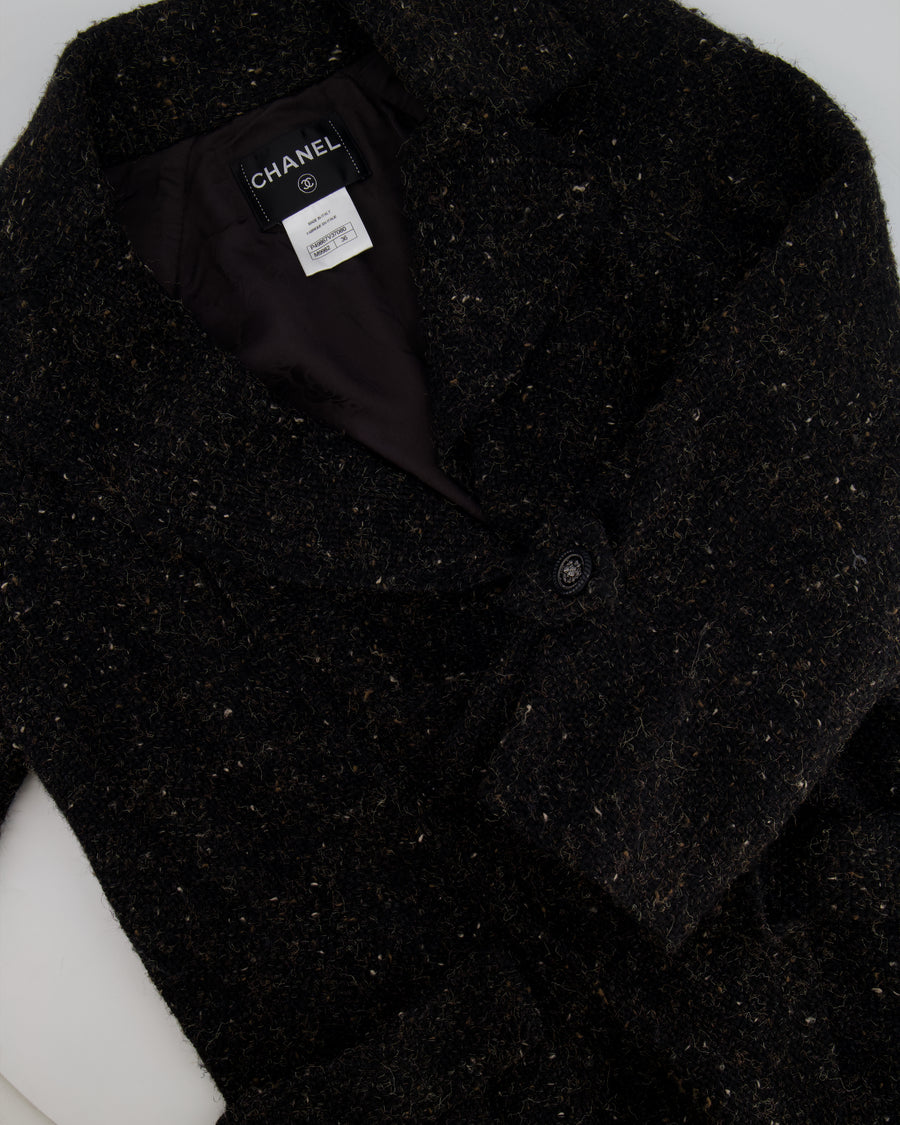 Chanel Black Wool Long Coat with Silver Lion Buttons Detail Size FR 36 (UK 8)