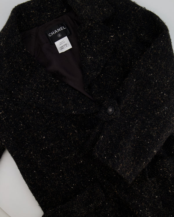 Chanel Black Wool Long Coat with Silver Lion Buttons Detail Size FR 36 (UK 8)