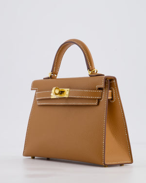 Hermes Mini Kelly II 20 Bag in Gold Epsom Leather with Gold Hardware