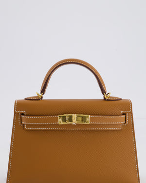 Hermes Mini Kelly II 20 Bag in Gold Epsom Leather with Gold Hardware