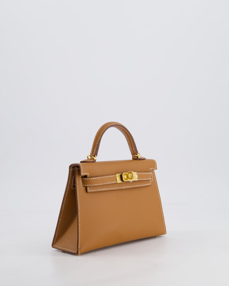 Hermes Mini Kelly II 20 Bag in Gold Epsom Leather with Gold Hardware