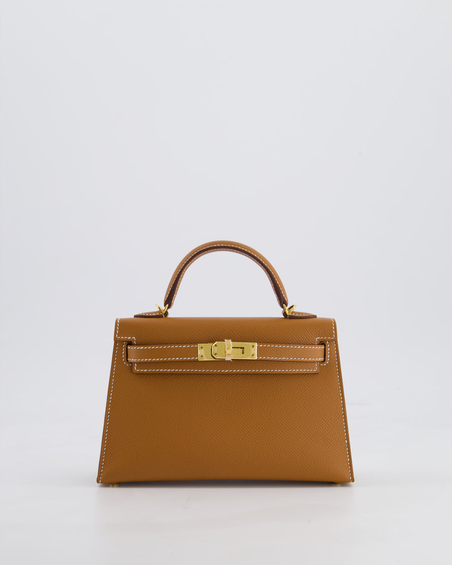 Hermes Mini Kelly II 20 Bag in Gold Epsom Leather with Gold Hardware