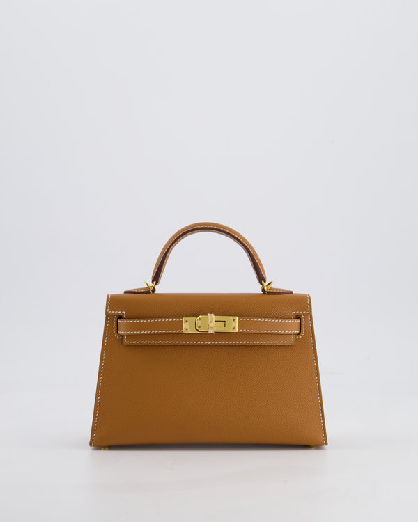 Hermes Mini Kelly II 20 Bag in Gold Epsom Leather with Gold Hardware