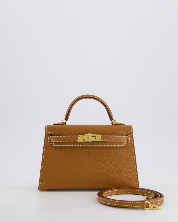 Hermes Mini Kelly II 20 Bag in Gold Epsom Leather with Gold Hardware