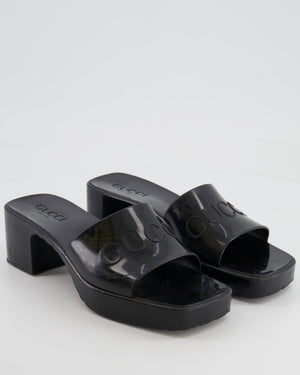 Gucci Black Rubber Heeled Mules with Embossed Logo Size EU 37