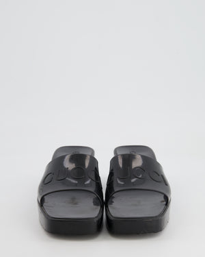 Gucci Black Rubber Heeled Mules with Embossed Logo Size EU 37
