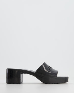 Gucci Black Rubber Heeled Mules with Embossed Logo Size EU 37