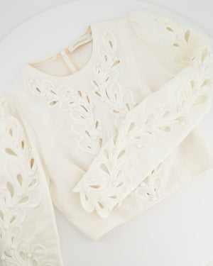 Zimmermann White Linen Long Sleeved Top with Embroideries and Bead Details Size 1 (UK 10)