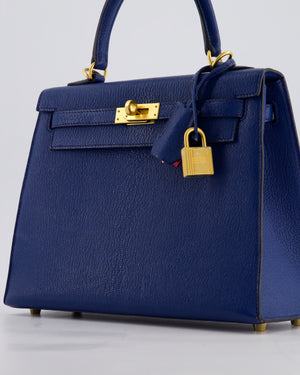 Hermès HSS Kelly 25 Sellier Verso Bag in Bleu Encre Chèvre Mysore Leather & Rose Mexico Interior with Brushed Gold Hardware