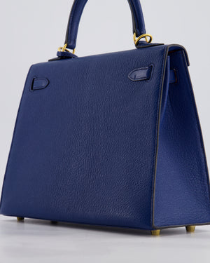 Hermès HSS Kelly 25 Sellier Verso Bag in Bleu Encre Chèvre Mysore Leather & Rose Mexico Interior with Brushed Gold Hardware