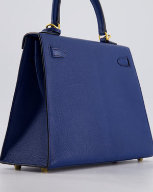 Hermès HSS Kelly 25 Sellier Verso Bag in Bleu Encre Chèvre Mysore Leather & Rose Mexico Interior with Brushed Gold Hardware