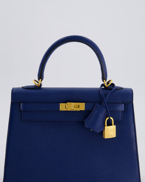 Hermès HSS Kelly 25 Sellier Verso Bag in Bleu Encre Chèvre Mysore Leather & Rose Mexico Interior with Brushed Gold Hardware