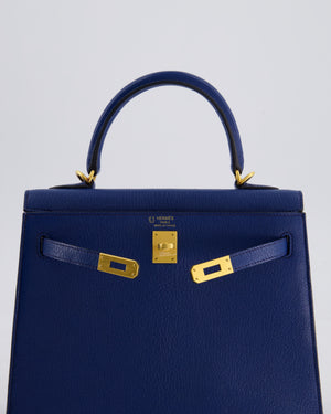 Hermès HSS Kelly 25 Sellier Verso Bag in Bleu Encre Chèvre Mysore Leather & Rose Mexico Interior with Brushed Gold Hardware