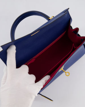 Hermès HSS Kelly 25 Sellier Verso Bag in Bleu Encre Chèvre Mysore Leather & Rose Mexico Interior with Brushed Gold Hardware