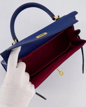 Hermès HSS Kelly 25 Sellier Verso Bag in Bleu Encre Chèvre Mysore Leather & Rose Mexico Interior with Brushed Gold Hardware