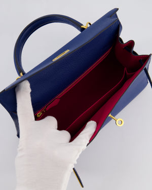Hermès HSS Kelly 25 Sellier Verso Bag in Bleu Encre Chèvre Mysore Leather & Rose Mexico Interior with Brushed Gold Hardware