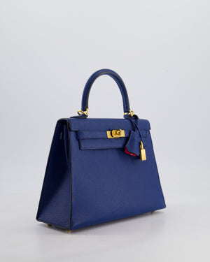 Hermès HSS Kelly 25 Sellier Verso Bag in Bleu Encre Chèvre Mysore Leather & Rose Mexico Interior with Brushed Gold Hardware