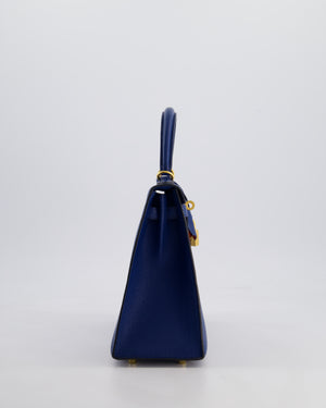 Hermès HSS Kelly 25 Sellier Verso Bag in Bleu Encre Chèvre Mysore Leather & Rose Mexico Interior with Brushed Gold Hardware