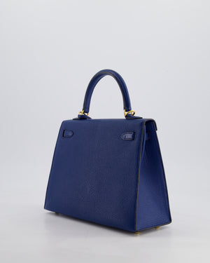 Hermès HSS Kelly 25 Sellier Verso Bag in Bleu Encre Chèvre Mysore Leather & Rose Mexico Interior with Brushed Gold Hardware