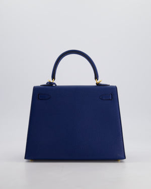 Hermès HSS Kelly 25 Sellier Verso Bag in Bleu Encre Chèvre Mysore Leather & Rose Mexico Interior with Brushed Gold Hardware