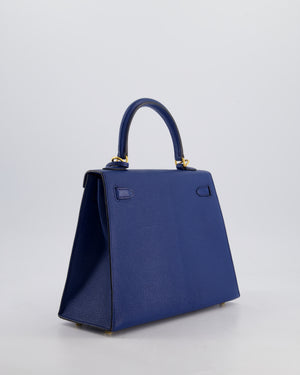 Hermès HSS Kelly 25 Sellier Verso Bag in Bleu Encre Chèvre Mysore Leather & Rose Mexico Interior with Brushed Gold Hardware