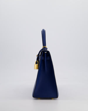 Hermès HSS Kelly 25 Sellier Verso Bag in Bleu Encre Chèvre Mysore Leather & Rose Mexico Interior with Brushed Gold Hardware