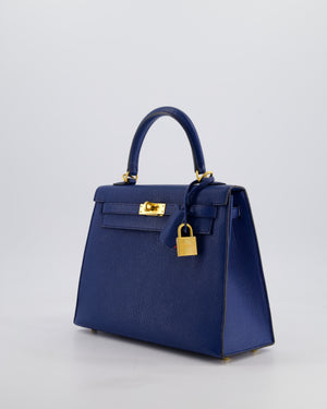 Hermès HSS Kelly 25 Sellier Verso Bag in Bleu Encre Chèvre Mysore Leather & Rose Mexico Interior with Brushed Gold Hardware