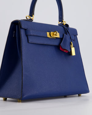 Hermès HSS Kelly 25 Sellier Verso Bag in Bleu Encre Chèvre Mysore Leather & Rose Mexico Interior with Brushed Gold Hardware